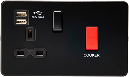 Knightsbridge Sfr8333Umbb Interruttore Da Cucina/Presa 13 A/Doppia Usb, Nero Opaco