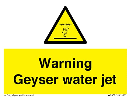 Cartello Con Scritta "Warning Geyser Water Jet", 100 X 75 Mm, Formato A7L