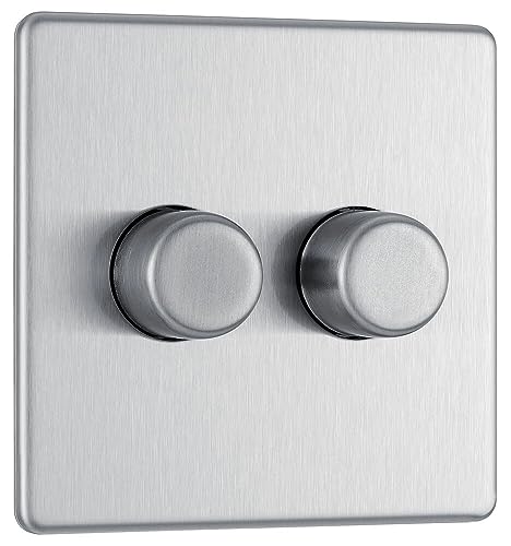Bg Electrical Fbs82P-01 - Interruttore A Doppio Dimmer Senza Viti, In Acciaio Spazzolato, 2 Vie, 400 W