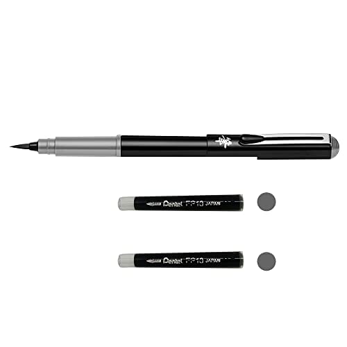 Pentel Gfkpn Pennello + 2 Ricariche, Inchiostro Grigio