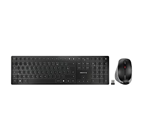 Cherry Dw 9500 Slim, Set Tastiera E Mouse Wireless, Layout Francese (Azerty), Connessione Bluetooth O Radio, Design Piatto, Ricaricabile, Mouse Ergono