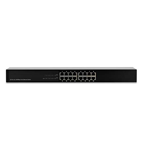 Eminent Switch 16 Porte Networking, 10/100Mbps, Rilevamento Cross-Over, Funzione N-Way Di Auto-Negoziazione, Alloggiamento In Metallo 19'', Nero