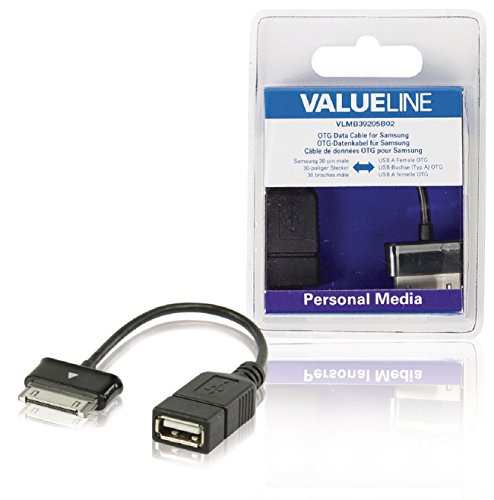 Valueline Vlmb39205B02 Cavo Dati Otg Per Samsung, 30-Pin Maschio A Usb A Femmina, Nero, 0.20 M