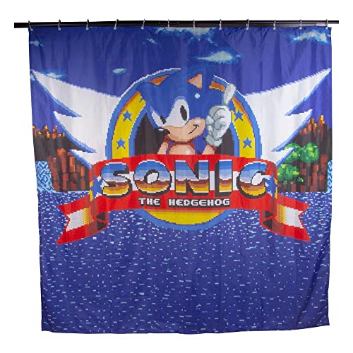 Fizz Creations Tenda Da Doccia Sonic The Hedgehog. Caratteristica Green Hill Zone Di Original Game. 180 Cm X 180 Cm. 100% Poliestere. Con Licenza Uffi