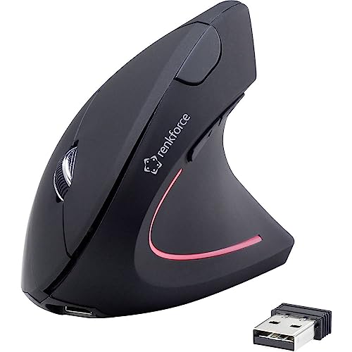 Renkforce Rf-Wm-322 Mouse Ergonomico Senza Fili (Radio) Ottico Nero 5 Tasti 1600 Dpi Ergonomico, Ricaricabile