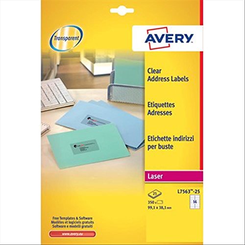 Avery L7563-25 - Clear Laser Labels 99X38Mm L7563-25 (350 Labels)