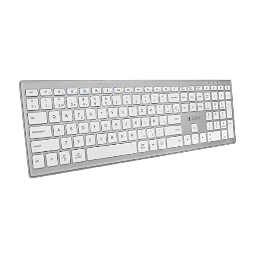 Subblim Tastiera Completa Senza Fili Bluetooth Pure Extended Compatibile Con Dispositivi Android, Ios, Mac Os E Windows, Colore Argento