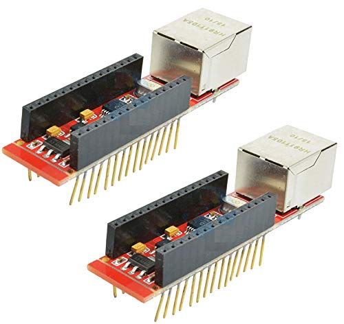 Tecnoiot 2Pcs Enc28J60 Ethernet Shield Hr911105A Shield Nano V3.0 Rj45 Webserver Module