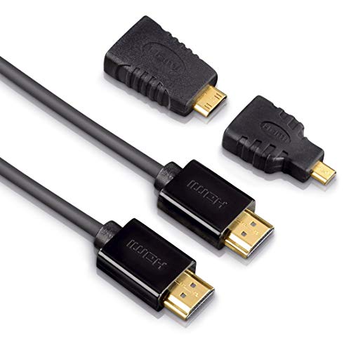 Cavo Hdmi Hswe Con 2 Adattatori Hdmi Mini (C) E Micro (D), 1.50 M, Connettori Dorati