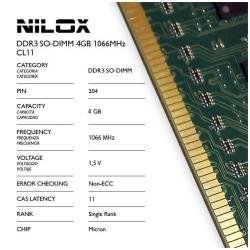 Nilox 4Gb Pc3-8500 Memoria Ram Ddr3 So-Dimm Da 4Gb, 1066Mhz, Cl7, Verde