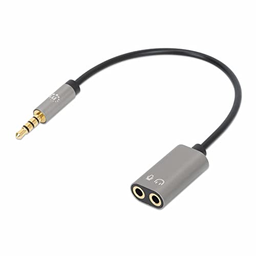 Manhattan 356107 Cavo Adattatore Per Cuffie Con Splitter Audio Stereo Aux 20Cm Nero