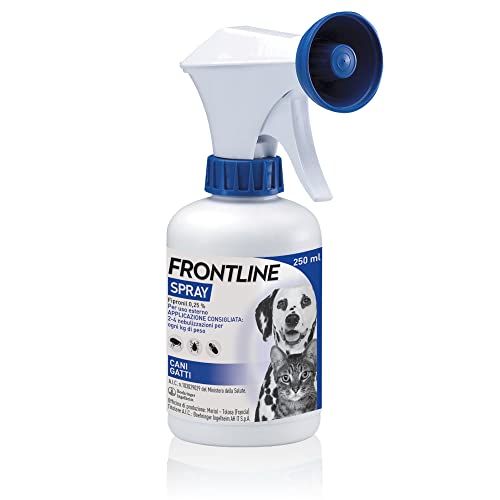 Frontline Spray 250 Ml, Antiparassitario Per Cani E Gatti E Cuccioli Dal Secondo Giorno Di Vita, A Lunga Durata, Elimina E Protegge Da Zecche, Pulci E