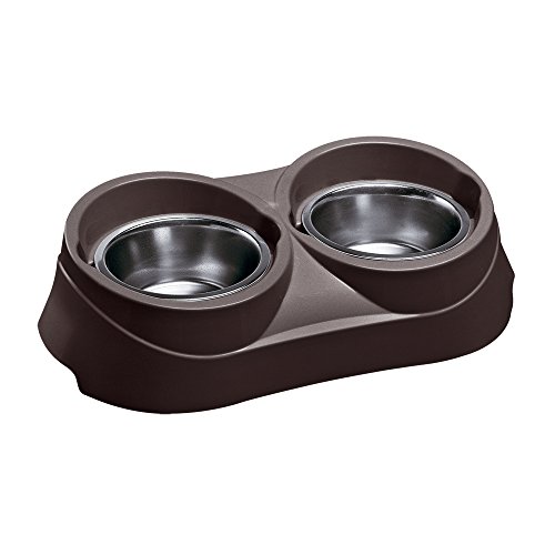 Ferplast Ciotola Per Cane Medio In Acciaio 2 Ciotole Con Portaciotola In Plastica, Bordo Contenitivo Cibo Acqua Cane Ferplast Duo Feed, 47 X 25 X H 13