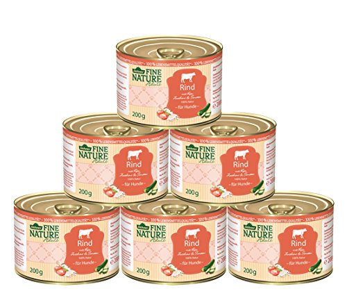 Dehner Fine Nature - Cibo Umido Per Cani, Per Cani Adulti, Manzo, 6 Barattoli Da 200 G (1,2 Kg)