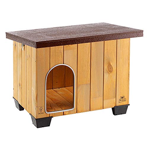 Ferplast Cuccia Cane Esterno, Casetta Per Cani, Cuccia Per Cani Piccoli, Tetto Spiovente Apribile, Piedini Isolanti, Porta Con Antimorso In Alluminio,