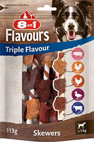 8In1 Triple Flavour - Spiedini, Per Cani Di Tutte Le Taglie - Con Petto Di Pollo, Petto D'Anatra & Fegato Di Pollo - Confezione Da Circa 6 Spiedini - 