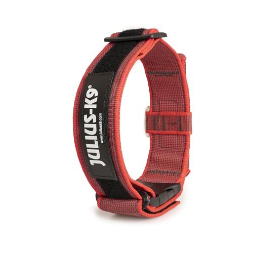 Julius-K9 Collare Color & Gray Con Manico Richiudibile, Chiusura Di Sicurezza Ed Adesivi Intercambiabili, 50 Mm (49-70 Cm), Rosso-Grigio