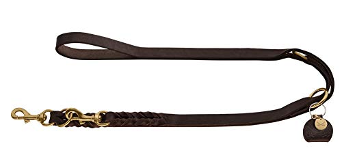 Hunter Sansibar Solid - Guinzaglio Regolabile Per Cani, In Pelle Intrecciata, Resistente, Elegante, 2 X 200 Cm, Colore: Marrone Scuro