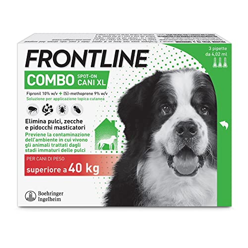 Frontline Combo, 3 Pipette, Cane Taglia Xl ( 40 Kg), Antiparassitario Per Cani E Cuccioli Di Lunga Durata, Protegge Il Cane E Anche La Casa Da Pulci, 