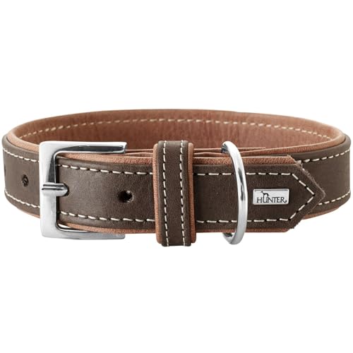 Hunter Porto Hundehalsband, Leder, Premiumleder Vegetabil, Umweltfreundlich, Nachhaltig, 65 (L), Dunkelbraun/Cognac