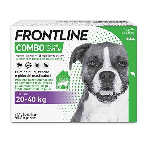 Frontline Combo, 3 Pipette, Cane Taglia L (20 - 40 Kg), Antiparassitario Per Cani E Cuccioli Di Lunga Durata, Protegge Il Cane E Anche La Casa Da Pulc