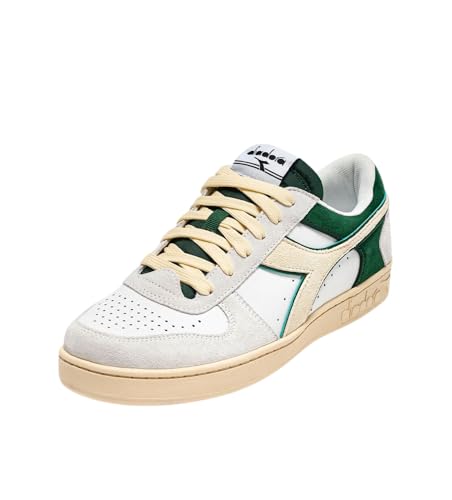 Diadora Magic Basket Low Suede Leather, Scarpe Da Ginnastica Unisex-Adulto, White/Fogliage Green, 42 Eu