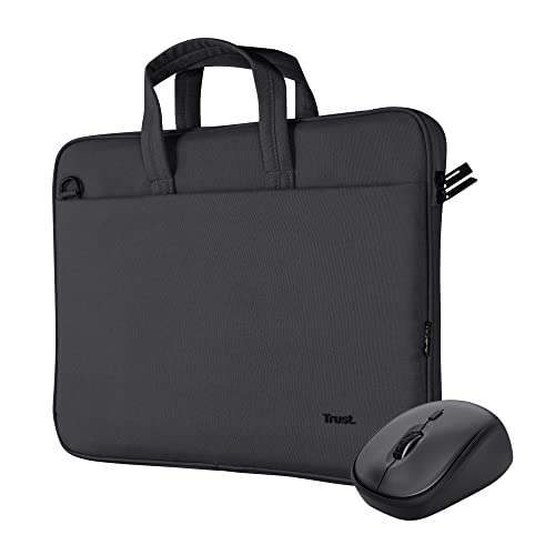 Trust Bologna Set Borsa Laptop E Mouse, Slim Eco Borsa Per Laptop Fino A 16", 800-1600 Dpi, Per Mano Sinistra E Destra, Microricevitore Usb, Mouse Sen