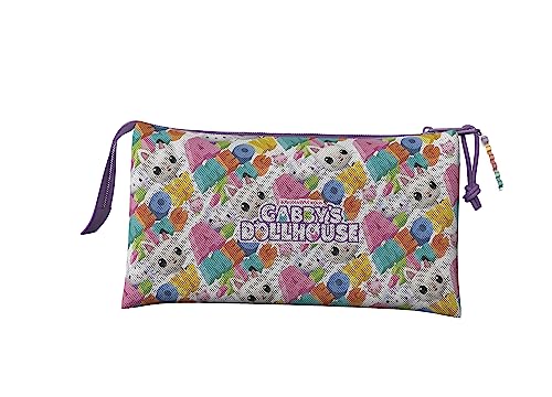 Cypbrands Gabby- Astuccio Triplo, Astuccio, 5 Scomparti, Scuola Materna, Astuccio, Gabby, Pandy Patitas, Colore Viola, Prodotto Ufficiale (Marchi Cyp)