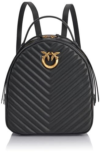 Pinko Love Click Backpack Vitello Nappato Chevron, Zaino Donna, Z99Q_Nero-Antique Gold, U