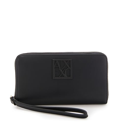 Armani Exchange Wallet Zip Around, Portafoglio Bi-Fold Donna, Nero, Einheitsgröße