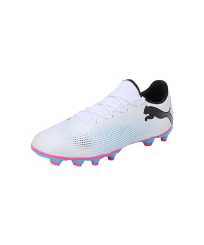 Puma Men Future 7 Play Fg/Ag Soccer Shoes, Puma White-Puma Black-Poison Pink, 45 Eu