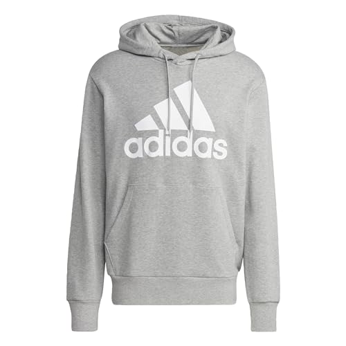 Adidas Essentials French Terry Big Logo Hoodie Felpa Con Cappuccio, Medium Grey Heather, L Uomo