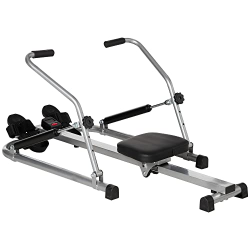 Homcom Vogatore Pieghevole Per Casa Rowing Machine Idraulica Con 3 Livelli Di Resistenza E Monitor Digitale, In Acciaio E Abs, 129X70X70 Cm, Grigio E