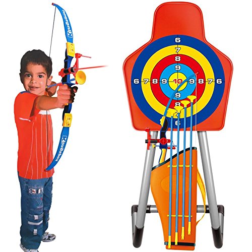 Bakaji Set Arciere Tiro Con L' Arco Giocattolo Bambini Arco Con Mirino Curato In Ogni Dettaglio + Stand Bersaglio 98 Cm 4 Frecce E Portafrecce Gioco S