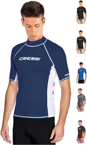 Cressi Rash Guard Man, Maglia Protettiva Con Maniche Corte In Speciale Tessuto Elastico, Protezione Solare Uv (Upf) 50+ Uomo, Blu/Bianco, S/2 (48)