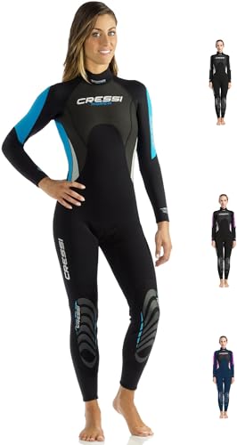 Cressi Morea Lady Wetsuit Full 3 Mm, Muta Monopezzo Neoprene Ultrastretch Donna, Nero/Acquamarina/Silver, S