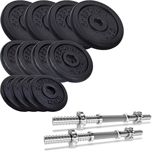 Scsports® Set Di Manubri - 40 Kg, Dischi In Ghisa, Ø 30/31 Mm, 2 Barre In Acciaio Cromato, Chiusure A Stella - Piastre, Pesi Palestra, Fitness, Dumbbe