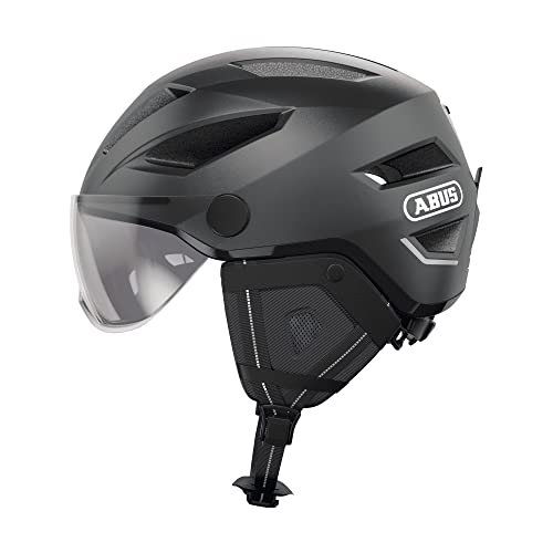 Abus, Casco Da Città Abus Pedelec 2.0 Ace, Casco Da Bici Con Luce Posteriore, Visiera, Copertura Antipioggia, Paraorecchie, Per Uomo E Donna, Grigio S