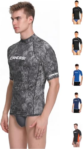 Cressi Rash Guard Man, Maglia Protettiva Con Maniche Corte In Speciale Tessuto Elastico, Protezione Solare Uv (Upf) Uomo, Blu Mimetico, M/3 (50)