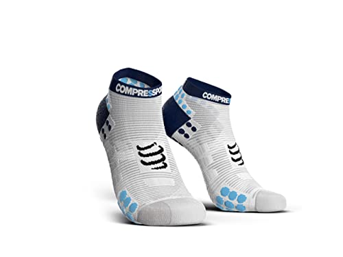 Compressport Pro Racing Socks V3.0 Run Low, Calzini Da Gara Unisex-Adult, Bianco/Blu, T4, 45-48 Eu