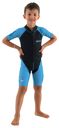 Seac Dolphin, Muta Shorty In Neoprene Da 1 5 Mm E Lycra Per Il Nuoto Lo Snorkeling Gioco Acqua Unisex Bambini, Nero/Azzurro, 11 Anni