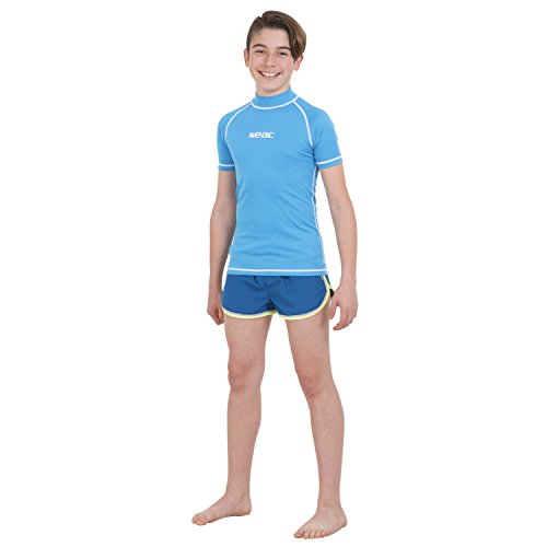 Seac T-Sun Short Maglia Protettiva Per Bambini Rash Guard Per Snorkeling E Nuoto Anti Uv Unisex Bambini Azzurro 5 Anni