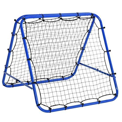 Homcom Rete Da Calcio Rebounder Pieghevole In Pe E Metallo Con Angolo Regolabile E Picchetti, 100X95X90 Cm, Blu