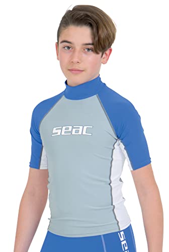 Seac Raa Short Evo Kid, Maglia Protettiva Rash Guard Per Snorkeling E Nuoto Anti Uv Unisex Bambini, Blu (Blau/White), 5-6 Anni