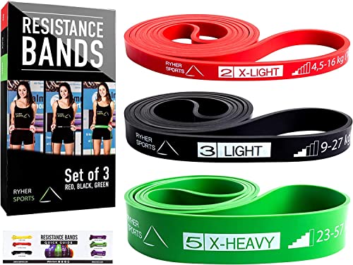 Ryher Set 3 Bande Elastiche Resistenza Pull Up - Elastici Fitness Per Trazioni Casa E Palestra -Banda Allenamento Per Fitness, Crossfit, Bodybuilding,