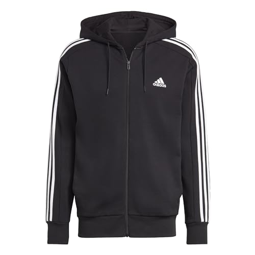 Adidas Essentials French Terry 3-Stripes Full-Zip Hoodie Felpa Con Cappuccio, Black/White, Xs Uomo