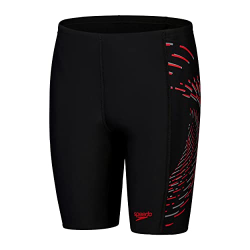Speedo Plastisol Placement Ii Jammer Da Nuoto Bambino, Nero/Fed Rosso/Grigio Pomellato, 5-6 Anni