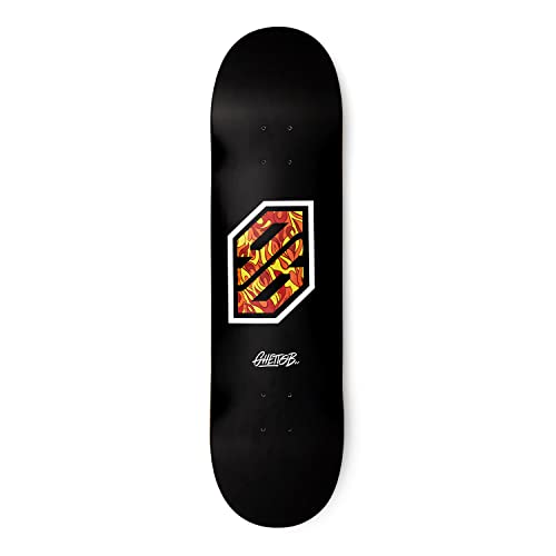 Ghettoblaster Tavola Skateboard Professionale, Principianti, Bambini, Adulti, Tavola In Acero 7 Strati, Grip Nero, Peso Max 90Kg, Modello Flame White 