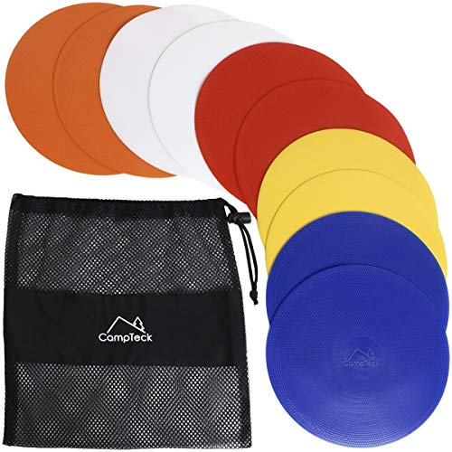 Campteck U6934 - Coni Piatti Coni Allenamento Piatti Sportivi Flessibili - (Confezione Da 10) Con Borsa Rete Nera - Colori Dischi: Arancio, Blu, Rosso
