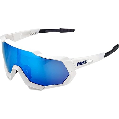 100% Gafas Speedtrap - Matte White - Hiper Blue Multilayer Mirror Lens
